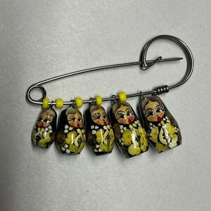 Vintage Russian Nesting Doll Folk Art Hanging Wood Brooch Pin Matryashka Jewelry